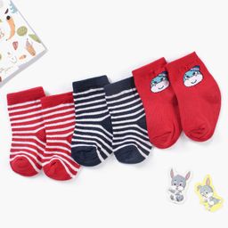Cute Walk by Babyhug Ankle Length Anti Bacterial Striped Socks Pack Of 3 - Red Black-picture-11
