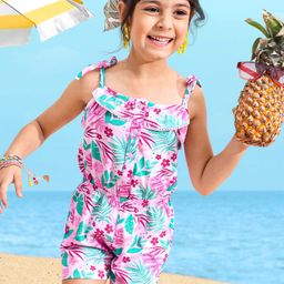 Babyhug 100% Cotton Singlet Sleeves Jumpsuit Floral Print - Pink-image-33