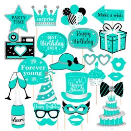 Zyozi Birthday Photo Booth Props Blue Happy Birthday Decorations for Birthday Party Teal Blue - Pack of 24-image-77