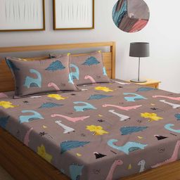 FABINALIV Multicolor Cartoon Print 300 TC Cotton Blend King Size Fitted Double Bedsheet with 2 Pillow Covers-image-97