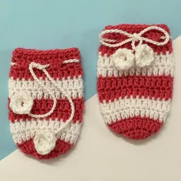 Little Peas Striped Pattern Handmade Woollen Mittens - Dark Pink & White-picture-32