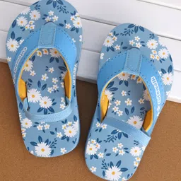 Cute Walk by Babyhug Slip On Flip Flops with Floral Print- Blue-picture-28