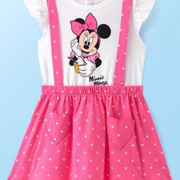 Babyhug Disney Cotton Jersey Knit Frill Sleeves Minnie Mouse Print Frock - Pink & White-image-98