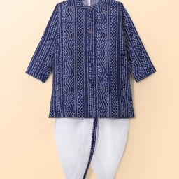 Babyhug Cambric Woven Full Sleeves Bandhani Printed Kurta With Dhoti Set - Navy & White-image-23