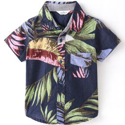 INFINITY Half Sleeves Leaves Printed Shirt - Multi Color-image-68