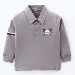 CUCUMBER Sinker Knit Full Sleeves Polo T-Shirt with Ball Print - Grey-picture-25