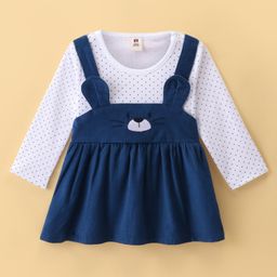 ToffyHouse Cotton Knit Full Sleeves Frock Polka Dots Print & Bear Embroidery - Navy Blue-image-37