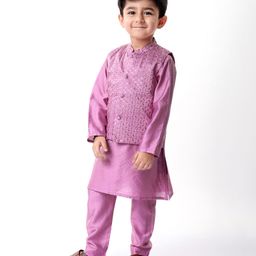 Babyhug Woven Full Sleeves Solid Kurta Pyjama Set With Sequins Embroidered Jacket - Mauve-image-101