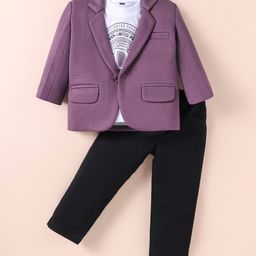 Robo Fry Knit Full Sleeves Blazer With Text Printed T-Shirt & Trouser Set - Fuchsia-image-87