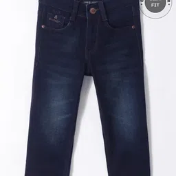 Ruff Denim Woven Washed Full Length Solid Color Jeans - Blue-image-81