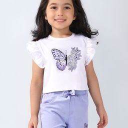 Babyhug Single Jersey Knit Sleeveless Top & Shorts Set with Butterfly & Floral Print - White & Purple-image-96