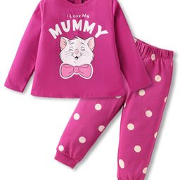 Babyhug Disney Single Jersey Knit Full Sleeves Night Suit with Aristocats Marie Print - Dark Pink-image-27