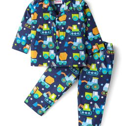 Babyhug Cotton Woven Full Sleeves Night Suit With Vehicle Print - Navy Blue-image-43