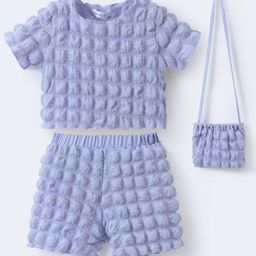 Mark & Mia Half Sleeves Textured Top & Shorts Set with Sling - Lavender-image-98