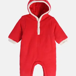 MINI KLUB Cotton Full Sleeves Ears Applique Detailed Hooded Romper - Red-picture-8