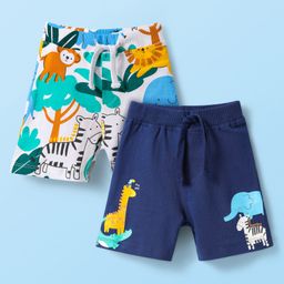 Babyhug Cotton Knit Mid Thigh Shorts with Animal Print Pack of 2 - Navy Blue & White-image-61