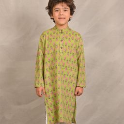 Anthrilo Cotton Full Sleeves Floral Motifs Printed Kurta - Green-image-73