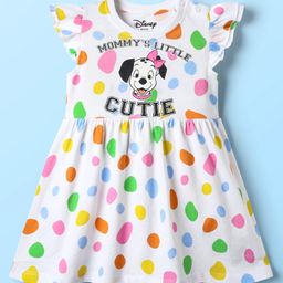 Babyhug Disney Single Jersey Knit Frill Sleeves Frock With 101 Dalmatians Graphics - White-image-64