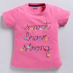 Kidcity Soft Cotton Sinker Half Sleeves Smart Brave Strong Text Printed Top - Light Pink-picture-9
