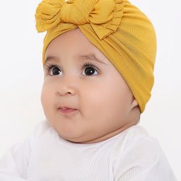 Arendelle Cotton Bow Applique Detailed Turban Cap - Mustard-picture-11