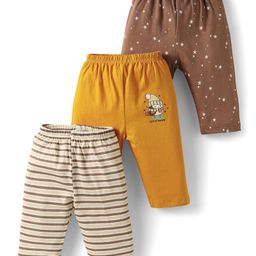 OHMS Single Jersey Knit Full Length Lounge Pants with Star & Animal Print & Stripe Design Pack of 3 - Brown & Mustard-picture-19