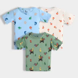 Orange Sugar 100% Cotton Knit Pack Of 3 Half Sleeves Sea Life Theme & Animals Printed Tees - Multi Colour-picture-14