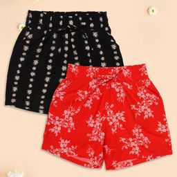 Cutecumber Pack Of 2 Floral Printed Shorts - Black & Red-9