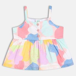 MINI KLUB Cotton Woven Sleeveless Abstract Printed Peplum Top - Blue & Pink-image-73