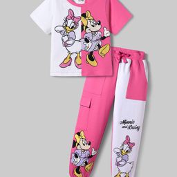 Ollington St. Disney Single Jersey Knit Half Sleeves T-Shirt and Full Length Bottom with Minnie and Friends Graphics and Pocket Detailing - White & Dark Pink-picture-30