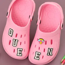 Yellow Bee Queen Letters Applique Detailed Perforated Slingback Clogs - Pink-picture-39
