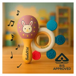 Badal Kidz BIS Certified Wooden Teether & Wooden Rattle Combo , Natural, Safe & Eco-Friendly for Babies- Blue & Purple-picture-36
