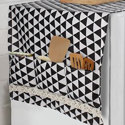 HOKIPO Black & White Printed Cotton Fridge Cover Top-image-50
