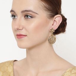 Anouk Gold Plated Cubic Zirconia Studded Crescent Shaped Chandbalis image 3