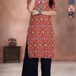 Anouk Rustic Women Pack of 4 Ethnic Motifs Printed Pure Crepe Straight Kurta-image-42