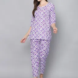 SOUNDARYA Women Geometric Printed Pure Cotton Night suit-image-99