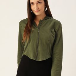 Antheaa Women Olive Green Crop Tailored Jacket-image-45