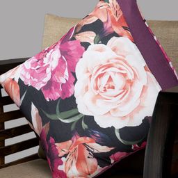 HOUZZCODE Pink & Black Set of 2 Floral Square Cushion Covers image 1