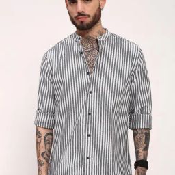 showoffff Showoff Black Cotton Slim Fit Striped Shirt-picture-5