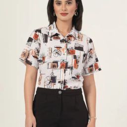 Style Quotient Women Off White & Multi Abstract Print Polyviscose Half Sleeve Formal Shirt-picture-13