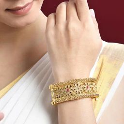 Peora Gold Traditional Thick Synthetic Stone Openable Kada Bangle-image-85