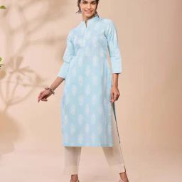 Daali Powder Blue Cotton Regular Fit Printed Kurtas-image-88