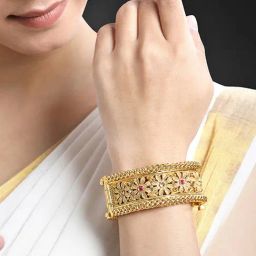 Peora Gold Traditional Thick Synthetic Stone Openable Kada Bangle-image-28