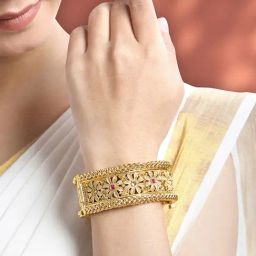 Peora Gold Traditional Thick Synthetic Stone Openable Kada Bangle-image-69