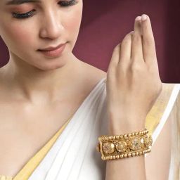 Peora Gold Traditional Synthetic Stone Dome Openable Kada Bangle-image-78
