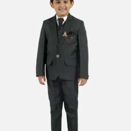 Fourfolds Boys Green Checks Full Sleeves Suit Set-image-75
