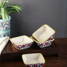 VarEesha Rangriti Red & Yellow Ceramic Veg Bowls (200 ml) - Set of 4-23