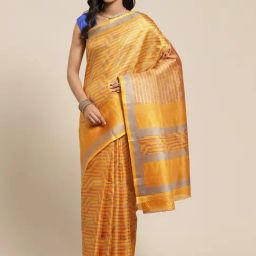 Vaamsi Mustard Printed Saree With Unstitched Blouse-image-78