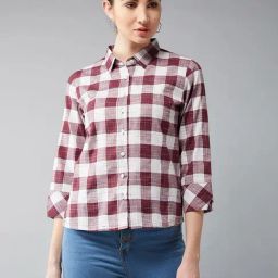 DOLCE CRUDO White & Maroon Checks Shirt-image-59