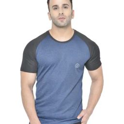 Chkokko Blue & Black Regular Fit Colour Block Sports T-Shirt-image-63