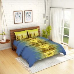 Spaces Celebration Blue & Yellow Cotton 144 TC Bed Linen Set-image-66